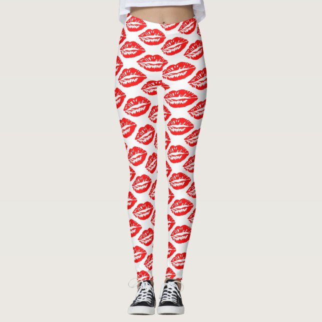 Legging Padrão de Lábios Vermelhos (Frente)
