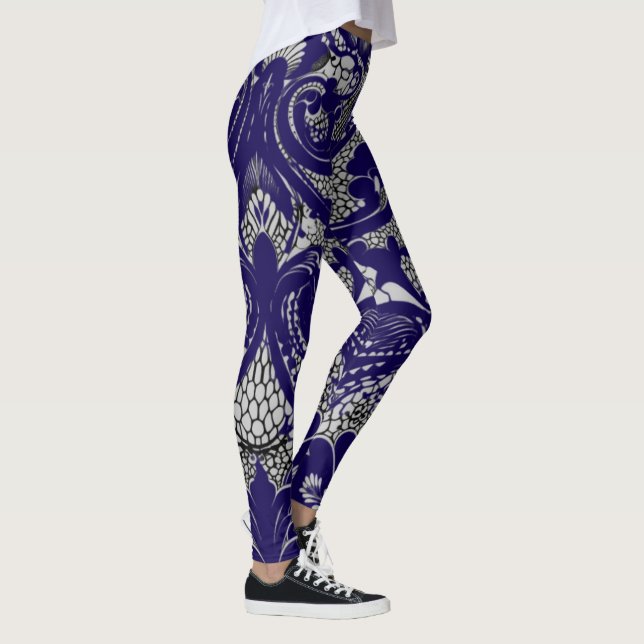Legging Padrão de Lace Preto e Branco Elegante (Direita)