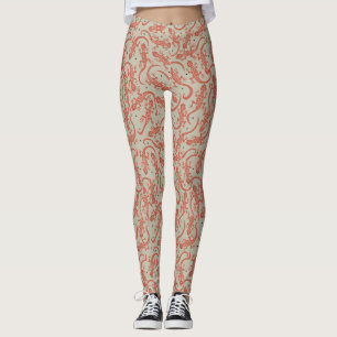 Legging Padrão de Lagartixa Fofa em Terracota & Bege