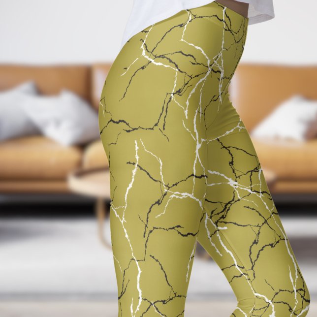 Legging Padrão de latão chic e fratura branca preta (Chic Brass and Black White Fracture Pattern Leggings)