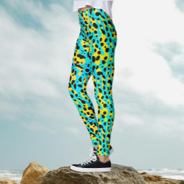 Legging Padrão de leopardo amarelo turquesa abstrato moder