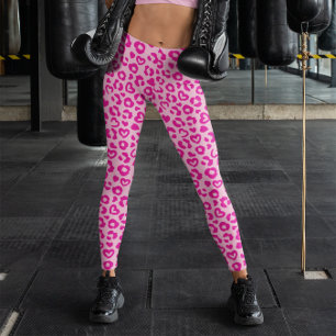 Legging Padrão de leopardo com coração rosa claro e quente