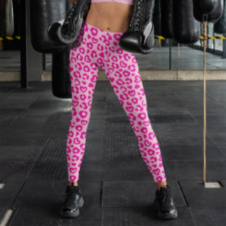 Legging Padrão de leopardo com coração rosa claro e quente