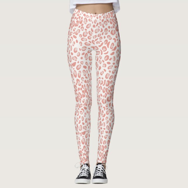 Legging Padrão de Leopardo de Coral Rosa Trendente (Frente)