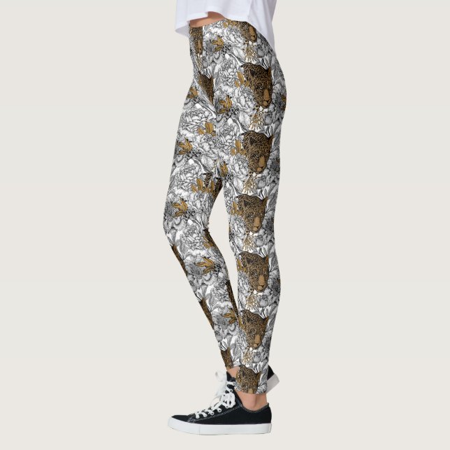 Legging Padrão de leopardo e peônias (Esquerda)