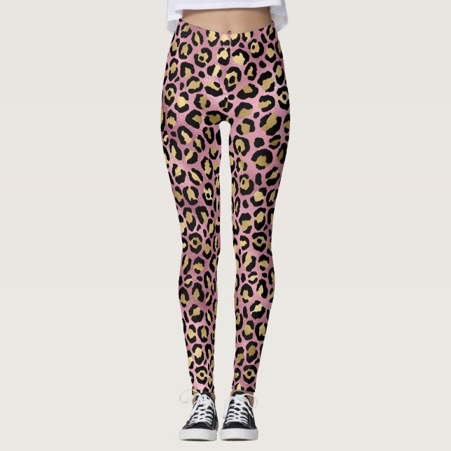 Legging Padrão de Leopardo em Ouro Rosa (Frente)