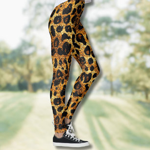 Legging Padrão de Leopardo Luxuoso Dourado Marrom Ferrugem