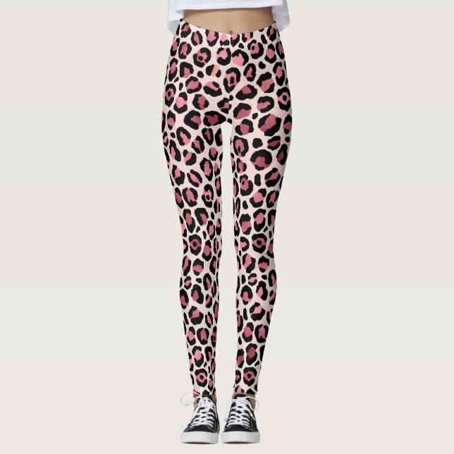 Legging Padrão de leopardo rosa (Frente)