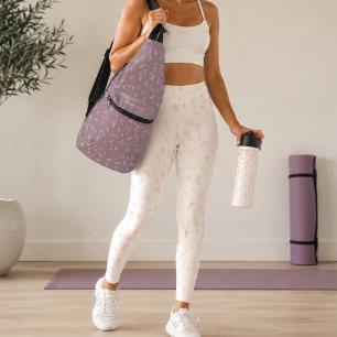 Legging Padrão de Letra Rosa Aquarela de Marfim Moderno