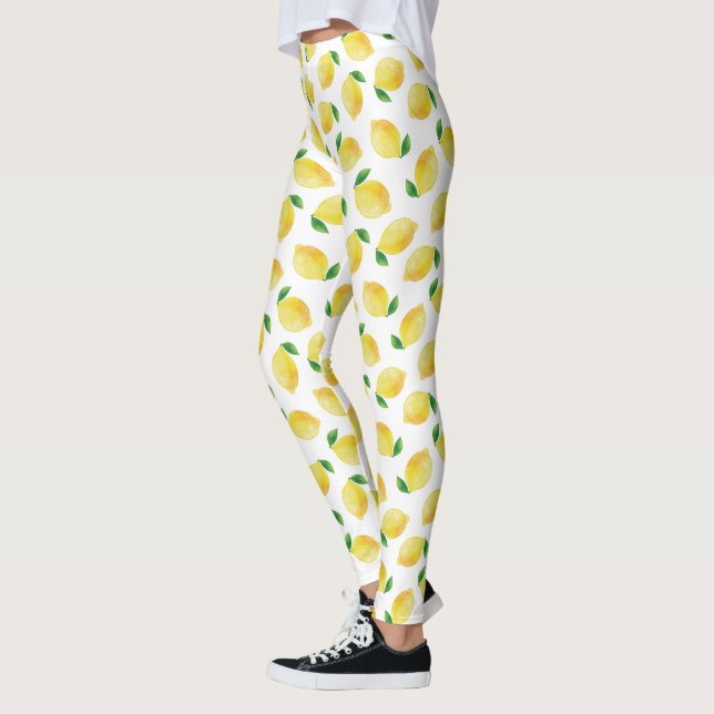 Legging Padrão de Limão de Aquarela (Esquerda)