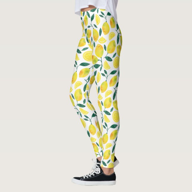 Legging Padrão de Limão de Aquarela Amarela (Esquerda)