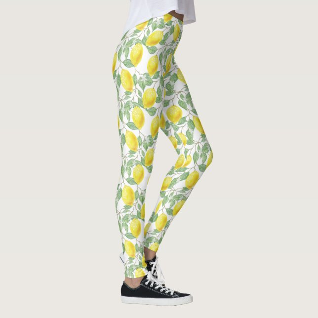 Legging Padrão de limões de aquarela com folhas de árvores (Direita)