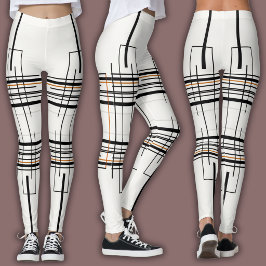 Legging Padrão de Linha Abstrata | Grade Urbana