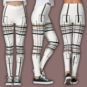 Legging Padrão de Linha Abstrata Grade Urbana