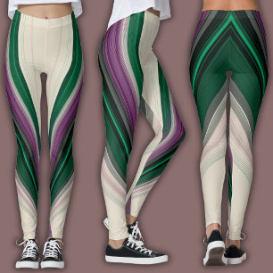 Legging Padrão de Linha Abstrata Roxo & Turquesa