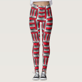 Legging Padrão de linha abstrato vermelho e preto