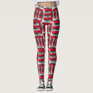 Legging Padrão de linha abstrato vermelho e preto