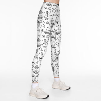 Legging Padrão de linha branca Abstrato preto moderno