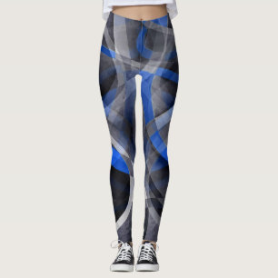 Legging Padrão de Linha Curva Azul Fresco Temático dos Ano