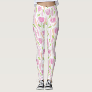 Legging Padrão de Linha Floral Abstrata Moderna (1)