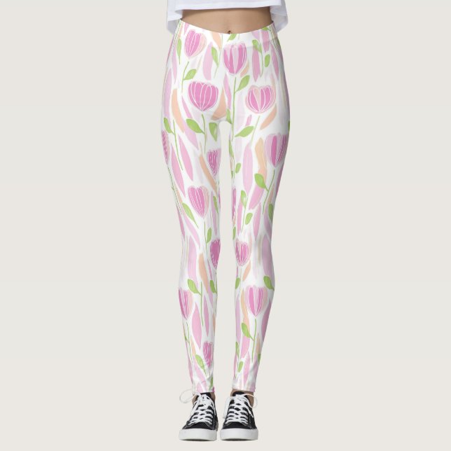 Legging Padrão de Linha Floral Abstrata Moderna (1) (Frente)