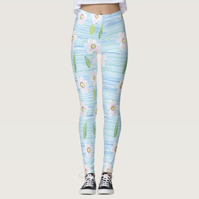 Legging Padrão de Linha Floral Abstrata Moderna (10) (Frente)