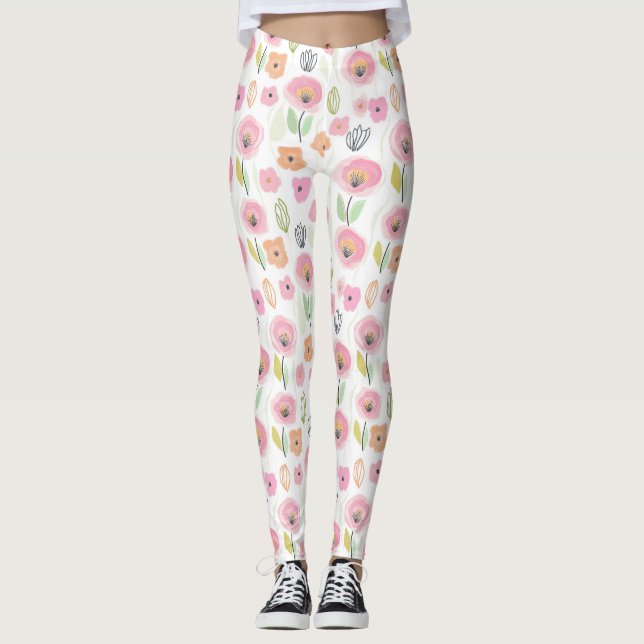 Legging Padrão de Linha Floral Abstrata Moderna (2) (Frente)