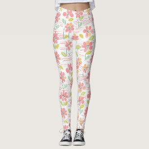 Legging Padrão de Linha Floral Abstrata Moderna (3)