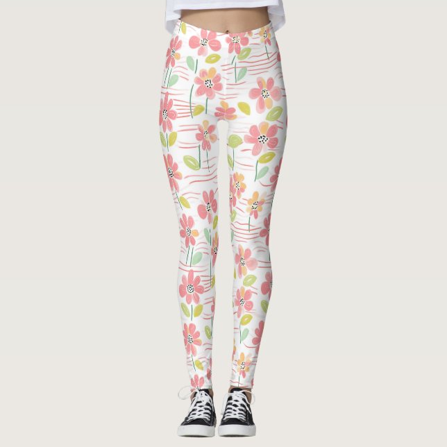 Legging Padrão de Linha Floral Abstrata Moderna (3) (Frente)