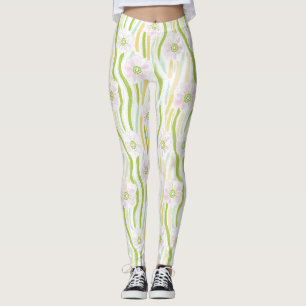 Legging Padrão de Linha Floral Abstrata Moderna (4)