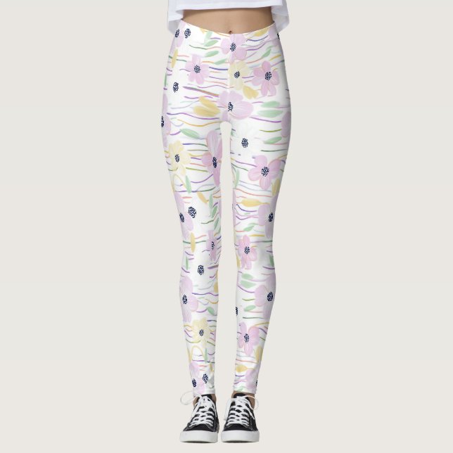 Legging Padrão de Linha Floral Abstrata Moderna (6) (Frente)