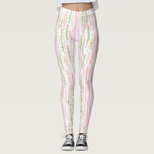 Legging Padrão de Linha Floral Abstrata Moderna (7)