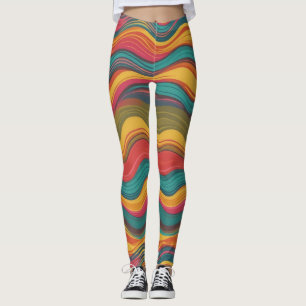 Legging Padrão de Linha Psicodélica do Groove Waves 70s