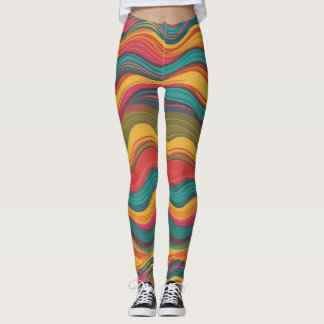 Legging Padrão de Linha Psicodélica do Groove Waves 70s