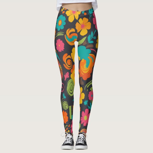 Legging Padrão de Linha Psicodélica do Groove Waves 70s (Frente)