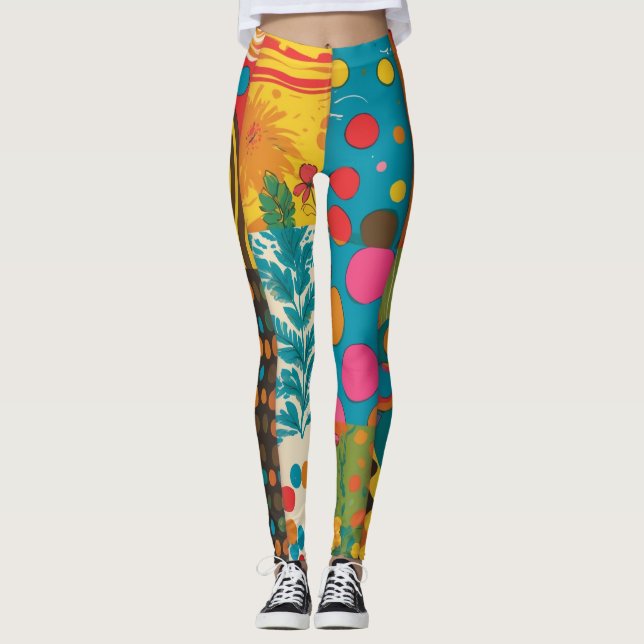 Legging Padrão de Linha Psicodélica do Groove Waves 70s (Frente)