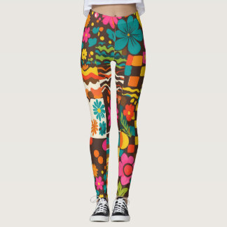 Legging Padrão de Linha Psicodélica do Groove Waves 70s
