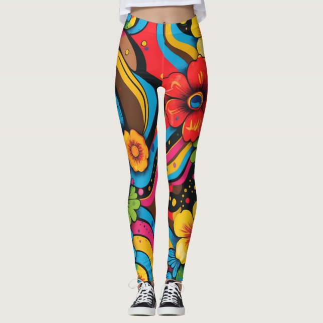 Legging Padrão de Linha Psicodélica do Groove Waves 70s (Frente)
