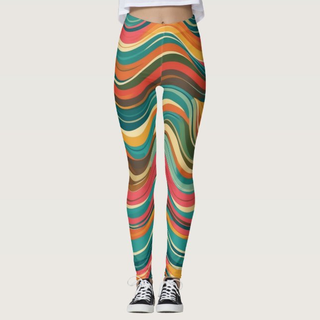 Legging Padrão de Linha Psicodélica do Groove Waves 70s (Frente)
