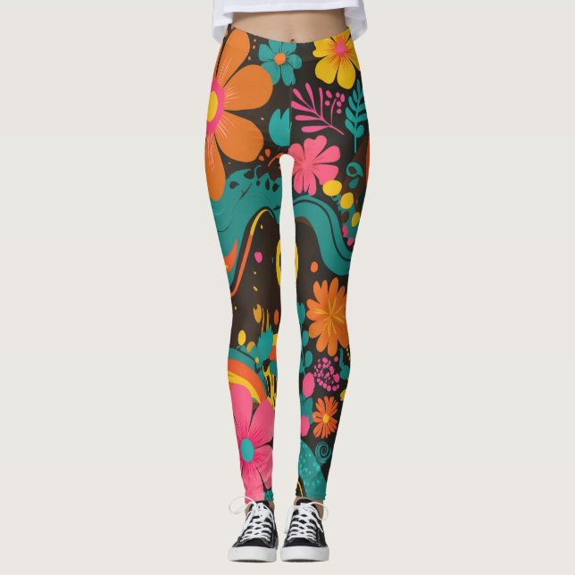 Legging Padrão de Linha Psicodélica do Groove Waves 70s (Frente)
