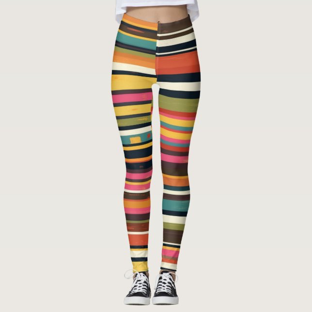Legging Padrão de Linha Psicodélica do Groove Waves 70s (Frente)