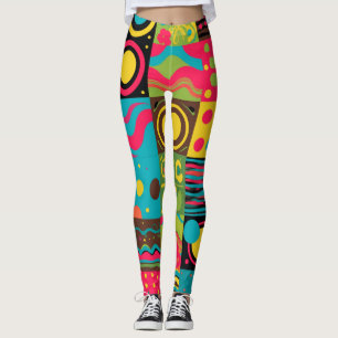 Legging Padrão de Linha Psicodélica do Groove Waves 70s