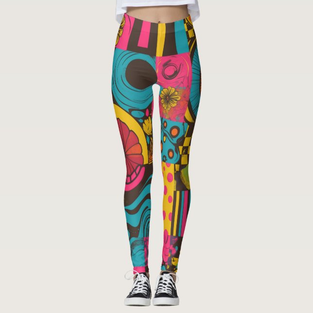 Legging Padrão de Linha Psicodélica do Groove Waves 70s (Frente)