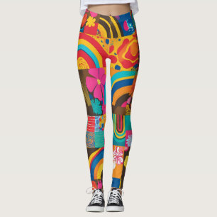 Legging Padrão de Linha Psicodélica do Groove Waves 70s