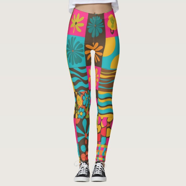 Legging Padrão de Linha Psicodélica do Groove Waves 70s (Frente)