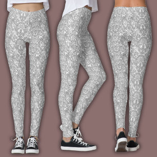 Legging Padrão de Linha Topográfica Branco e Preto