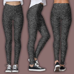 Legging Padrão de Linha Topográfica   Preto e Branco