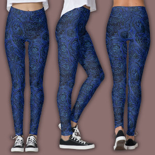 Legging Padrão de Linha Topográfica Safira da Meia-Noite