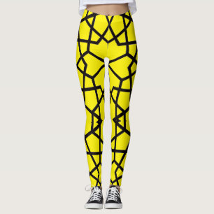 Legging padrão de linhas pretas abstrato em amarelo pristi