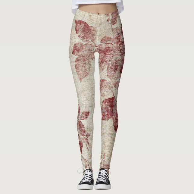 Legging Padrão de Linho Floral Bege Rústico (1) (Frente)